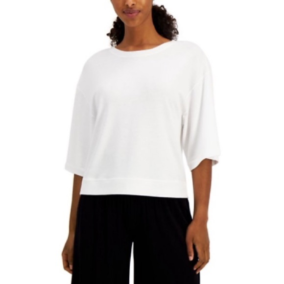 Ideology Tops - Ideology Women Scoop Neck Elbow Sleeve Cropped Knit T-Shirt
